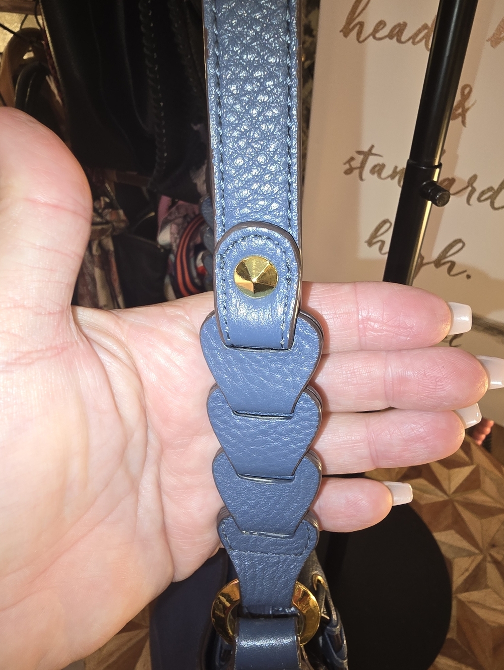 Cobalt Blue Leather Crossbody Bag with Gold Hardware By OrYany - Picture 6 of 12